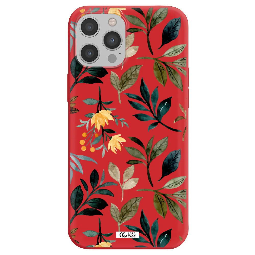 Fall Flowers Apple iPhone 12 pro Silicone Imperial Red Case