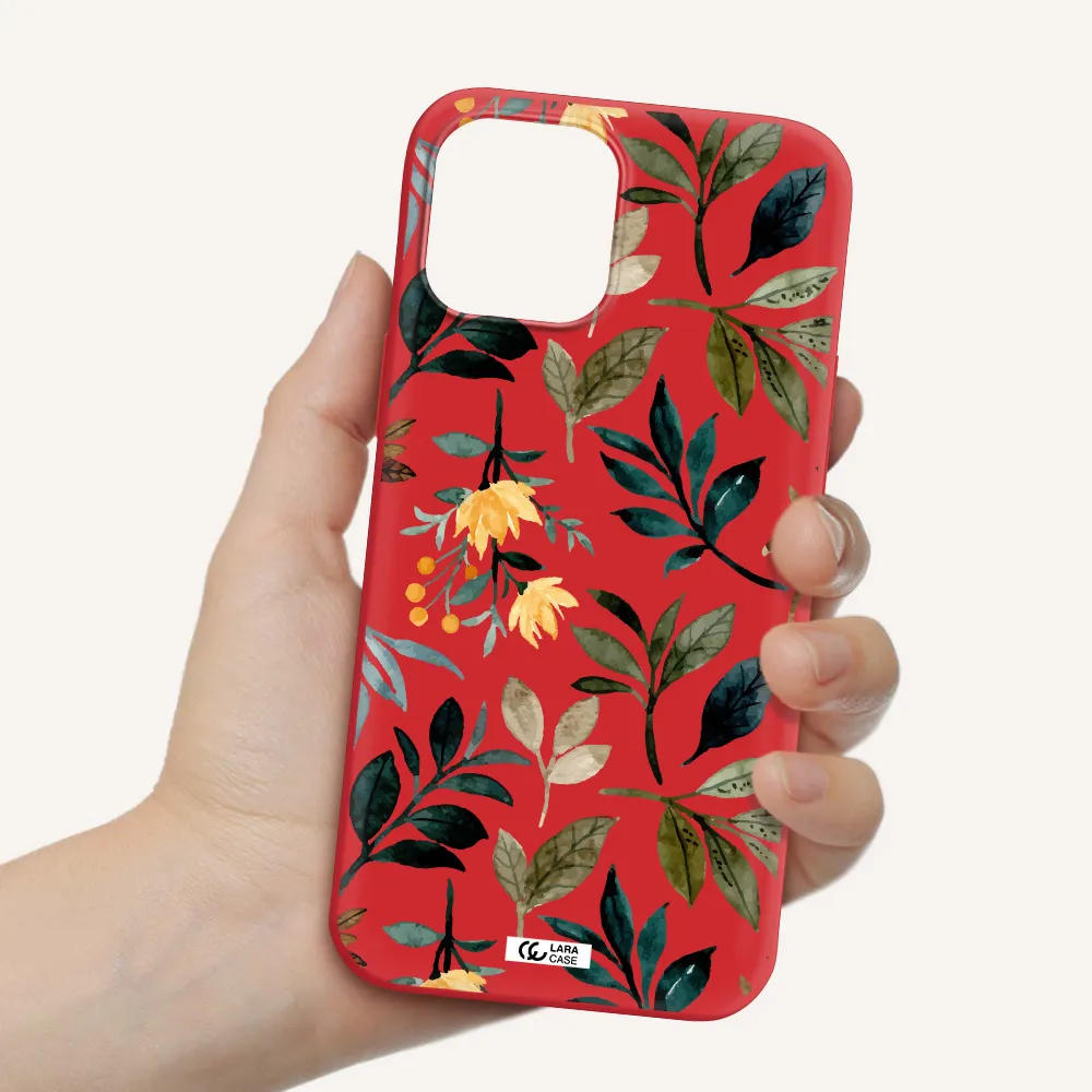 Fall Flowers Apple iPhone 12 pro Silicone Imperial Red Case