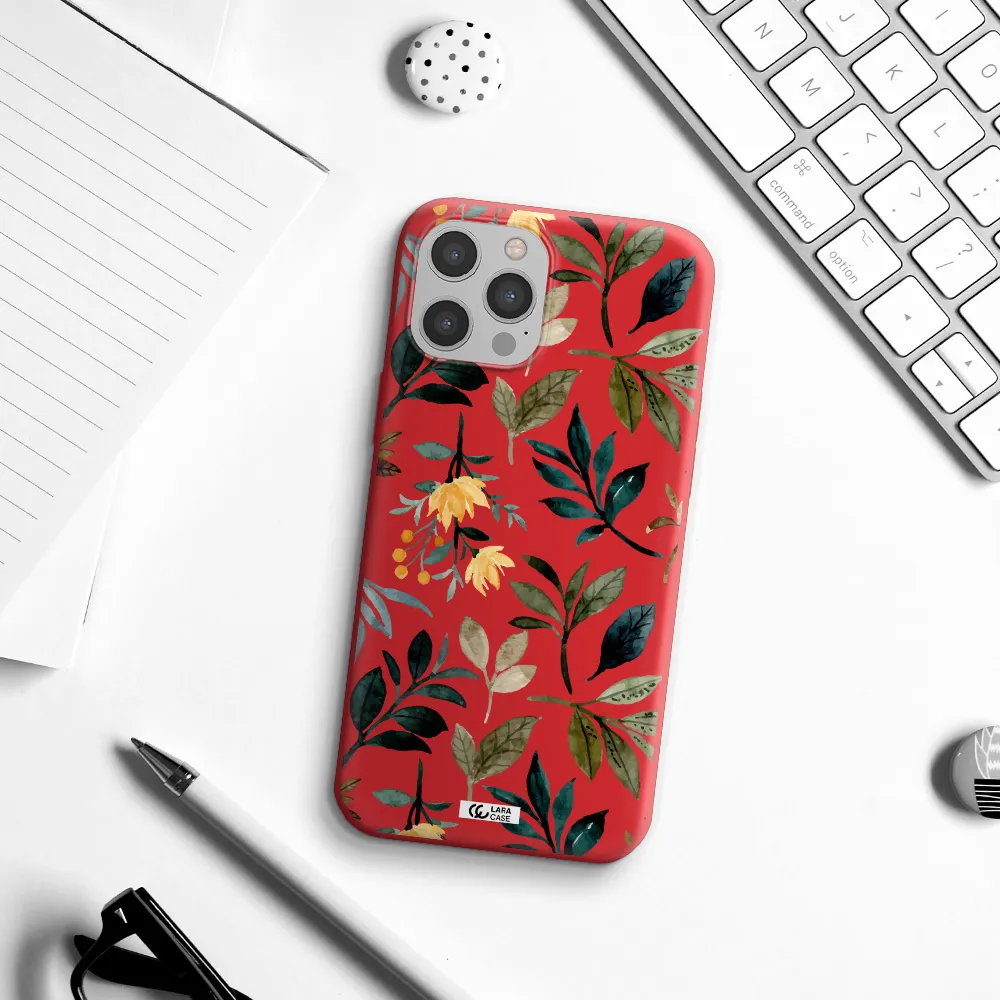 Fall Flowers Apple iPhone 12 pro Silicone Imperial Red Case