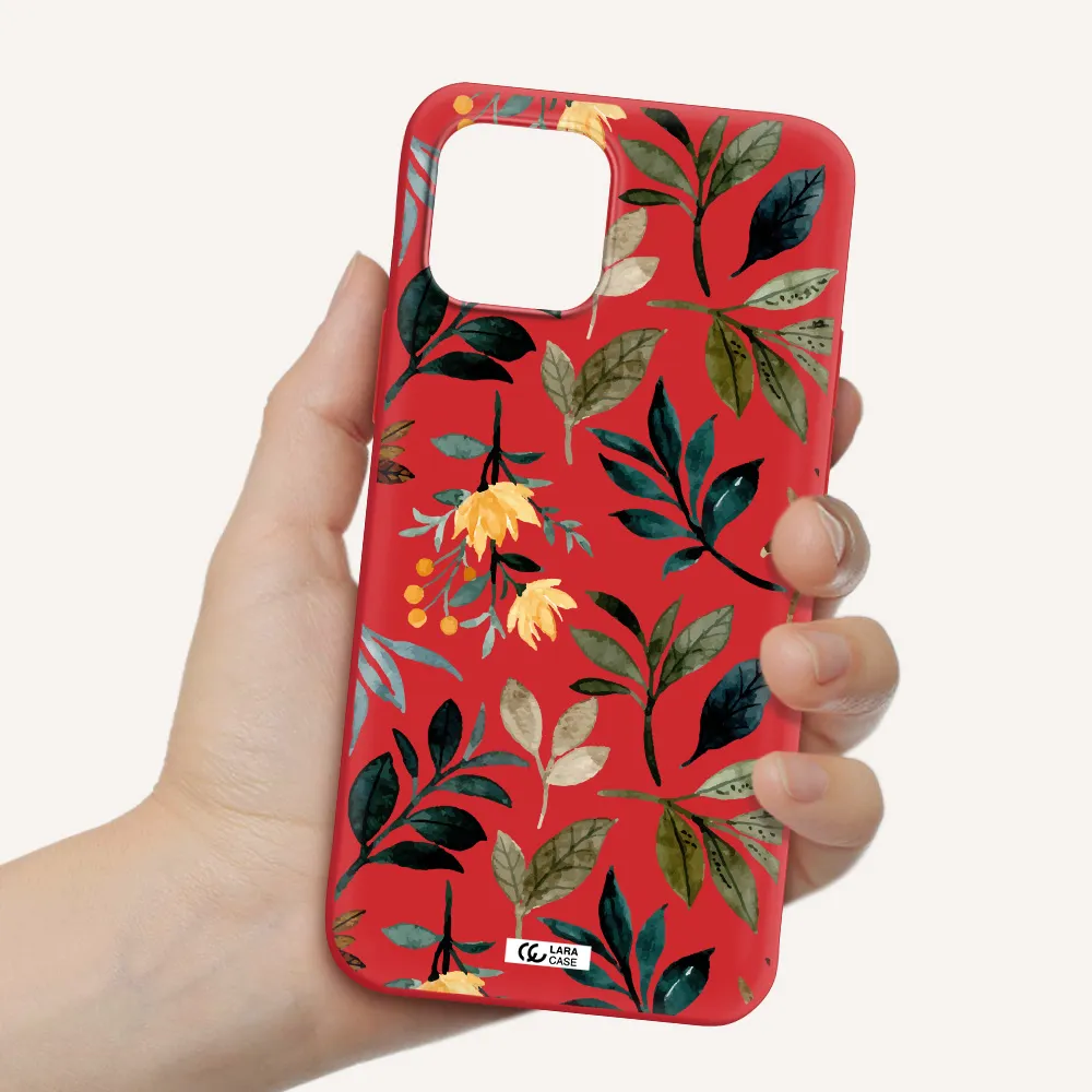 Fall Flowers Apple iPhone 12 Silicone Imperial Red Case