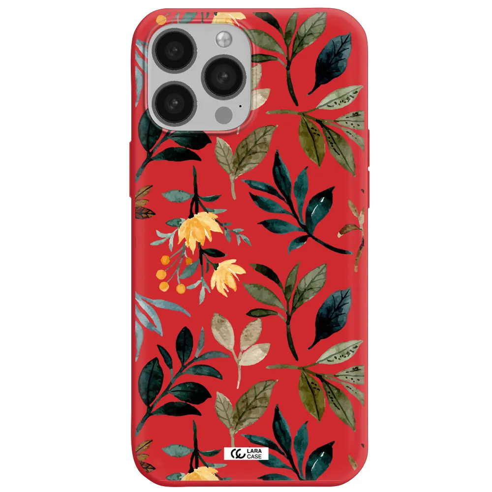 Fall Flowers Apple iPhone 13 Pro Max Silicone Imperial Red Case
