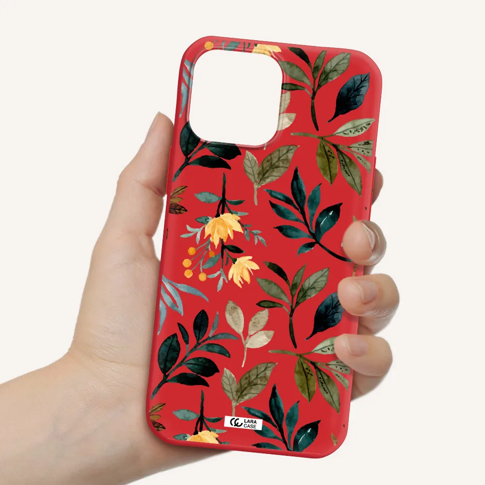 Fall Flowers Apple iPhone 13 Pro Silicone Imperial Red Case