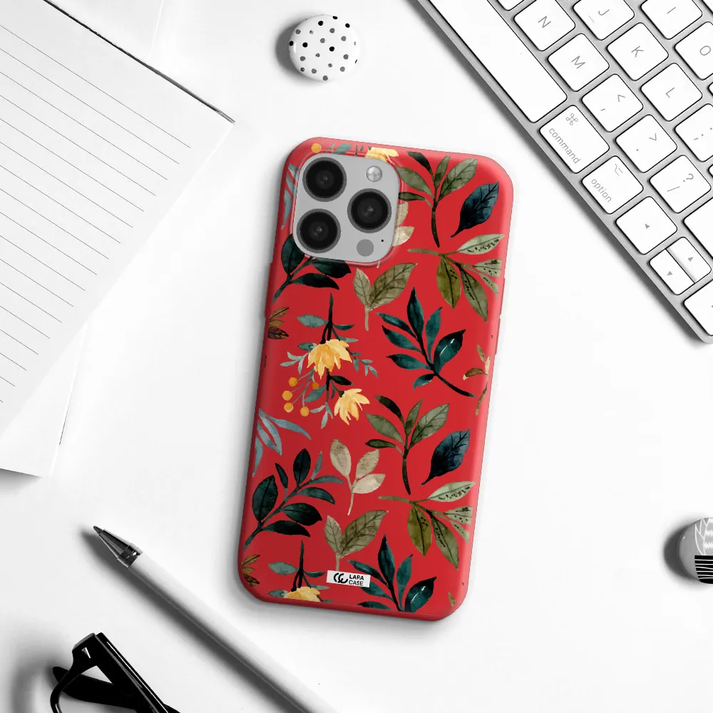 Fall Flowers Apple iPhone 13 Pro Silicone Imperial Red Case