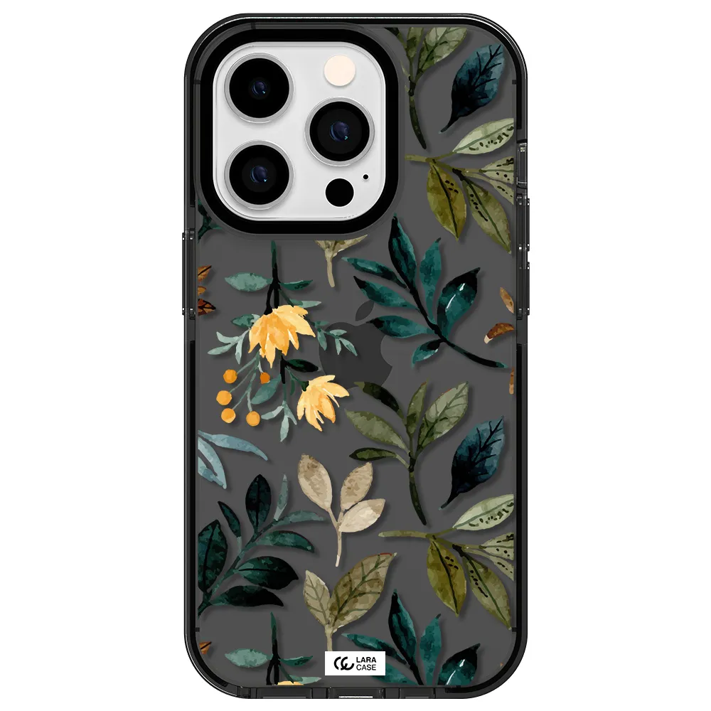 Fall Flowers Apple iPhone 14 pro impact Smoke Black Case
