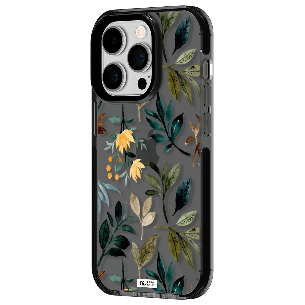 Fall Flowers Apple iPhone 14 pro impact Smoke Black Case