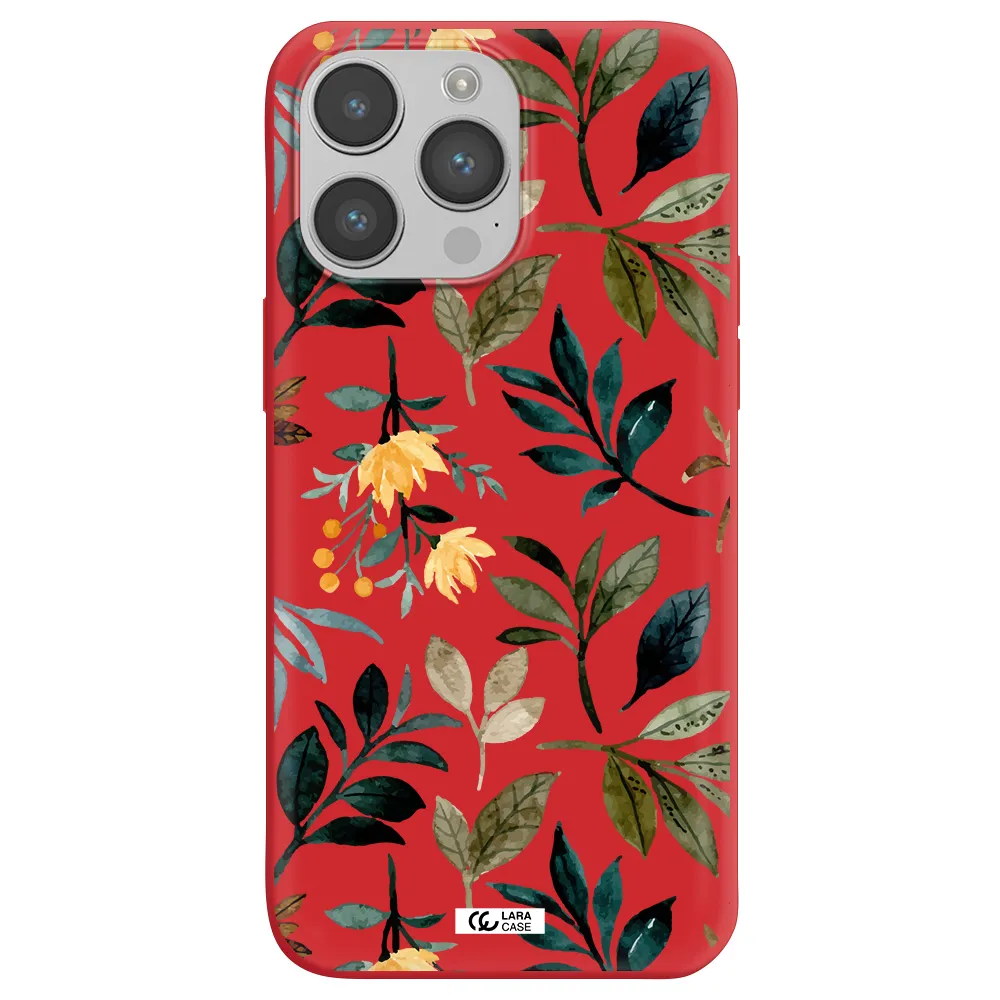 Fall Flowers Apple iPhone 14 pro Silicone Imperial Red Case