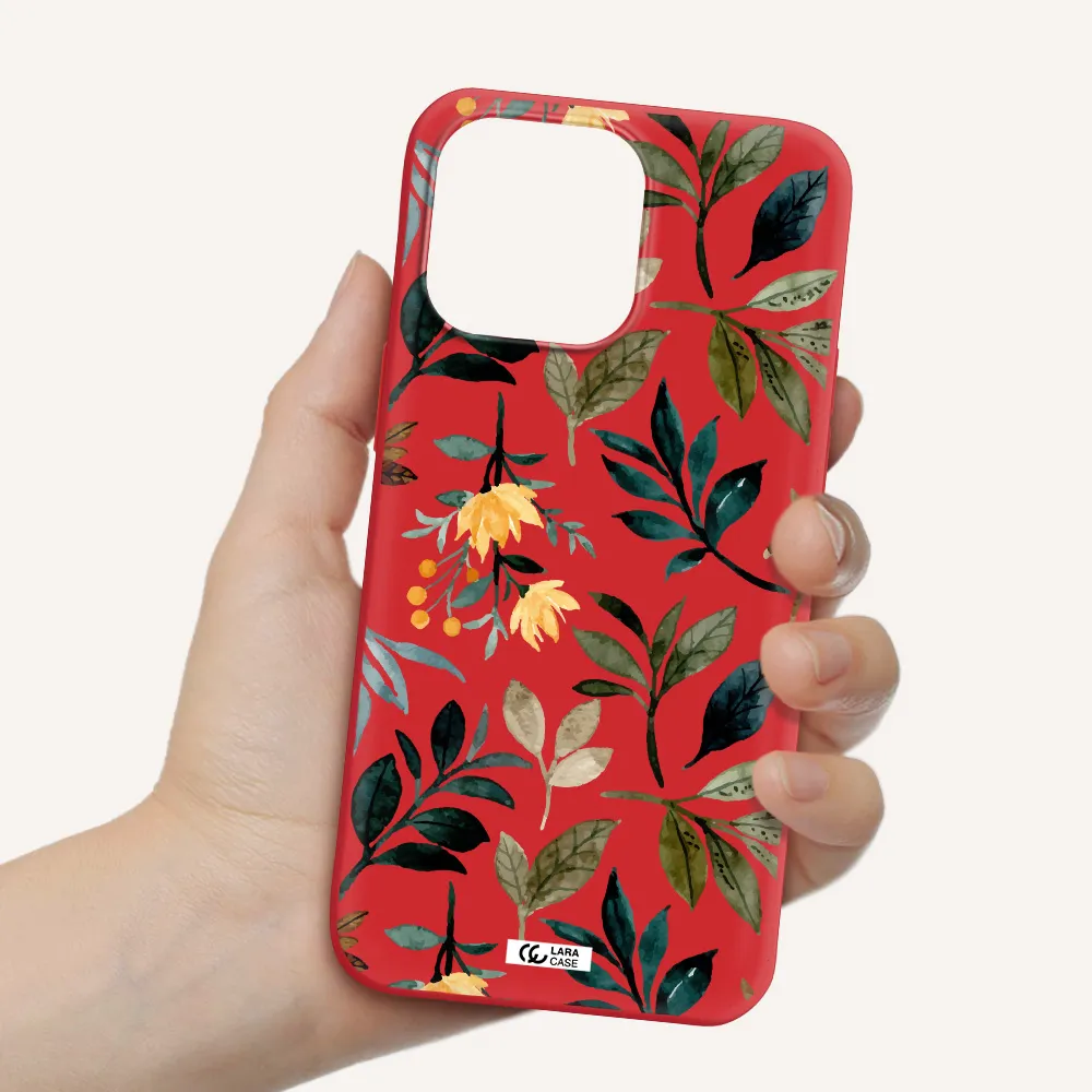Fall Flowers Apple iPhone 14 pro Silicone Imperial Red Case