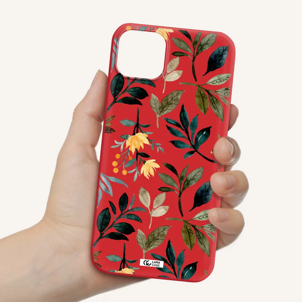 Fall Flowers Apple iPhone 14 Silicone Imperial Red Case