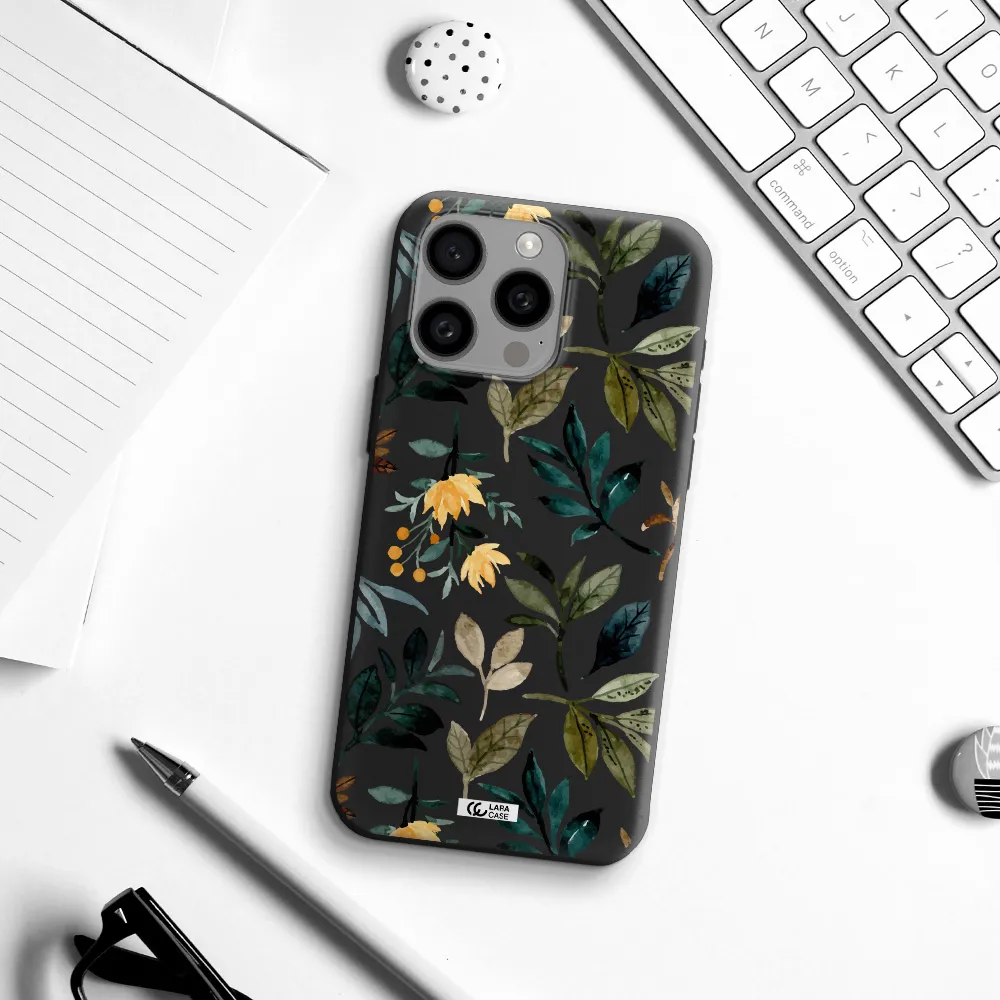 Fall Flowers Apple Iphone 15 Pro max Silicone black Case