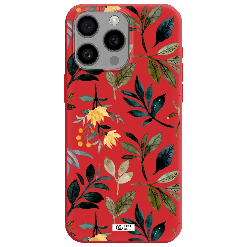 Fall Flowers Apple Iphone 15 Pro Max Silicone Imperial Red Case