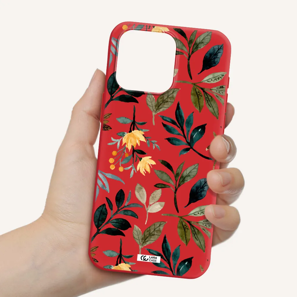 Fall Flowers Apple Iphone 15 Pro Max Silicone Imperial Red Case