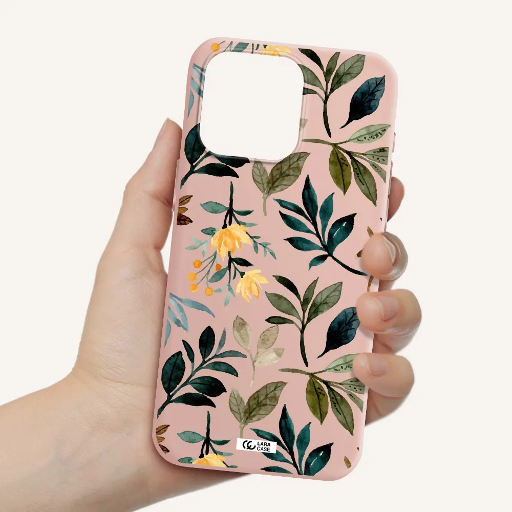 Fall Flowers Apple Iphone 15 Pro max Silicone pastel pink Case