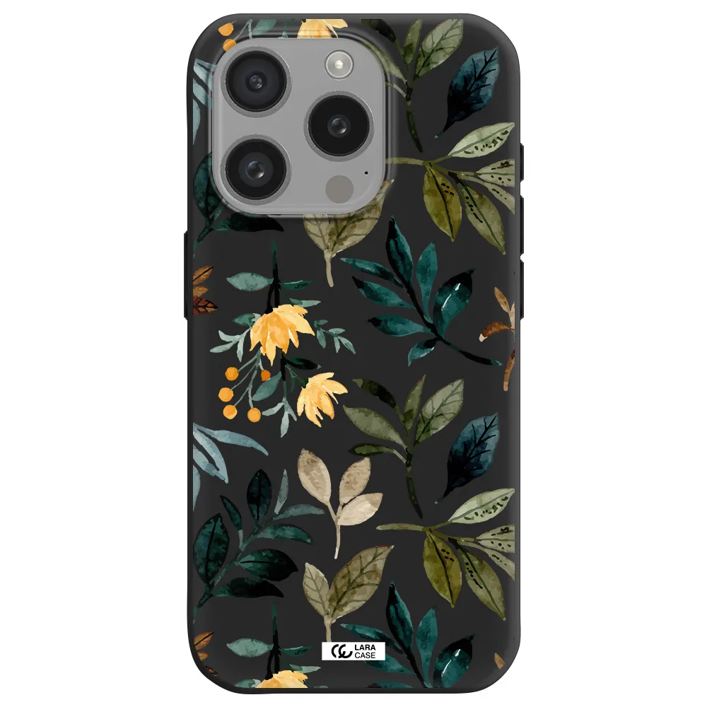 Fall Flowers Apple Iphone 15 Pro Silicone Black Case