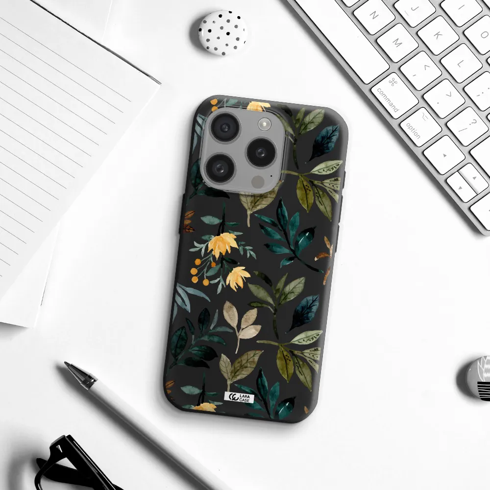 Fall Flowers Apple Iphone 15 Pro Silicone Black Case