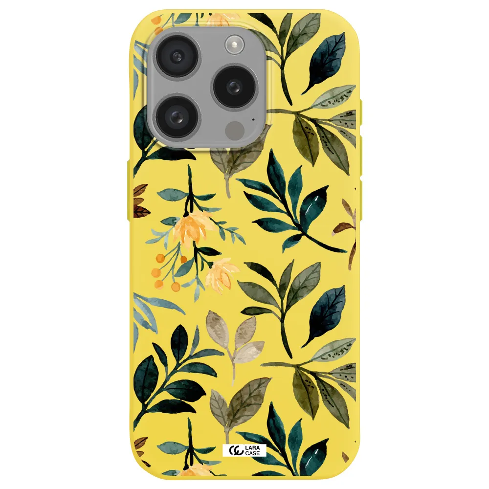 Fall Flowers Apple Iphone 15 Pro Silicone Canary Yellow Case