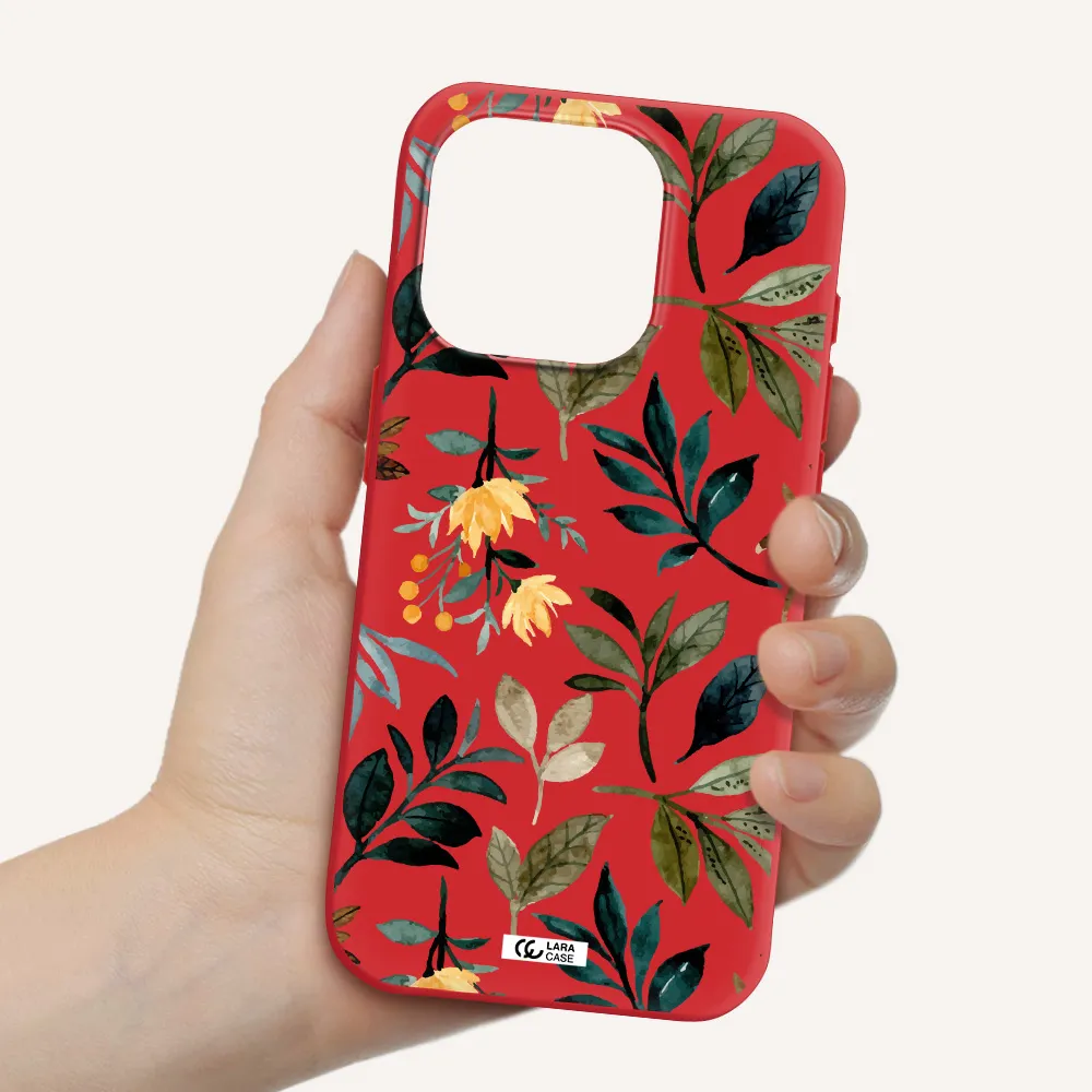 Fall Flowers Apple Iphone 15 Pro Silicone Imperial Red Case