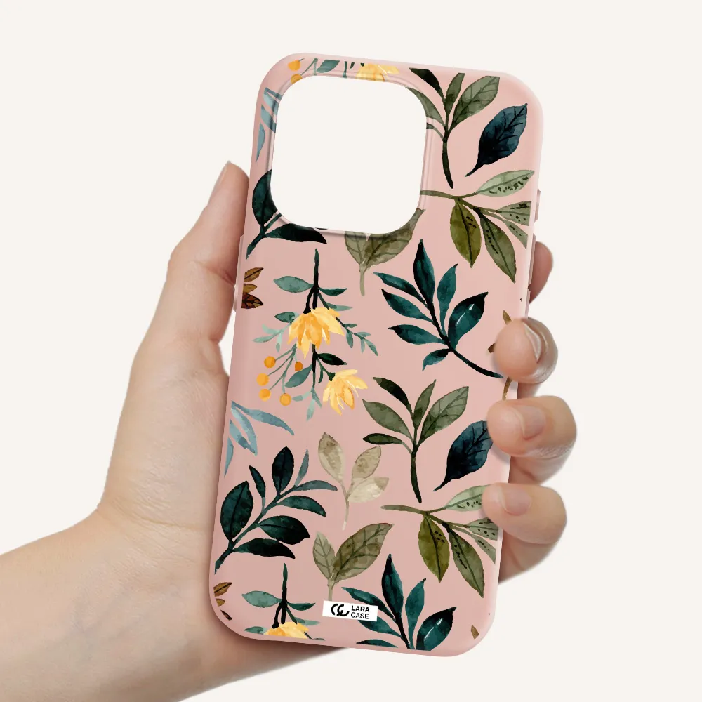 Fall Flowers Apple Iphone 15 Pro Silicone Pastel Pink Case