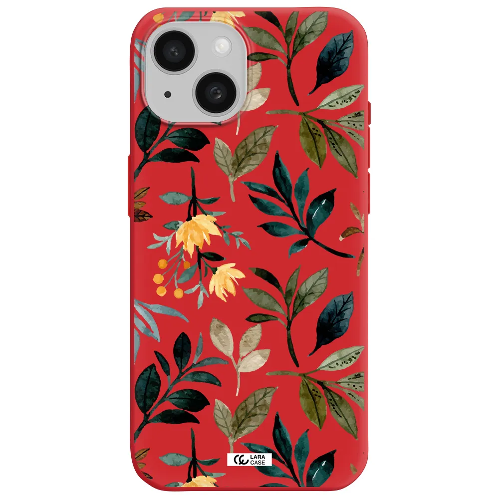Fall Flowers Apple Iphone 15 Silicone Imperial Red Case