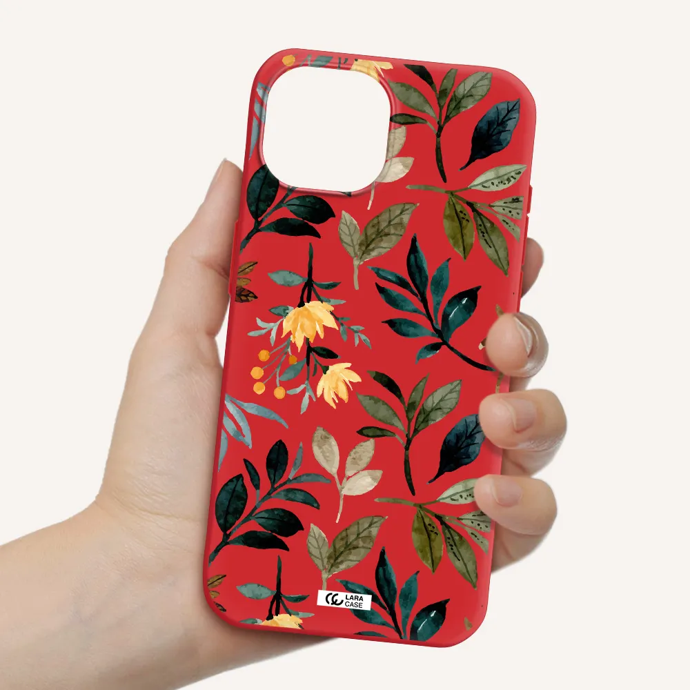 Fall Flowers Apple Iphone 15 Silicone Imperial Red Case