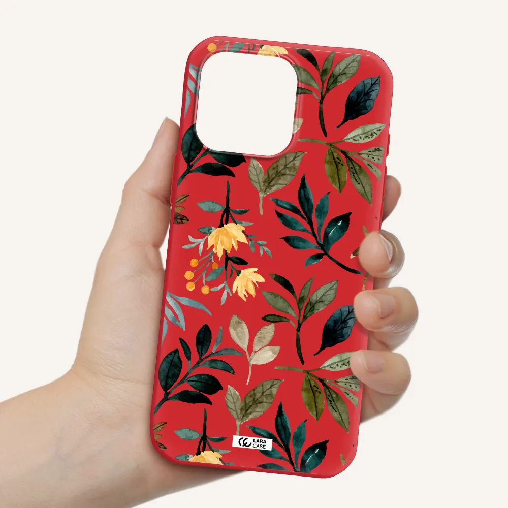 Fall Flowers Apple Iphone 16 Pro Max Silicone Imperial Red Case