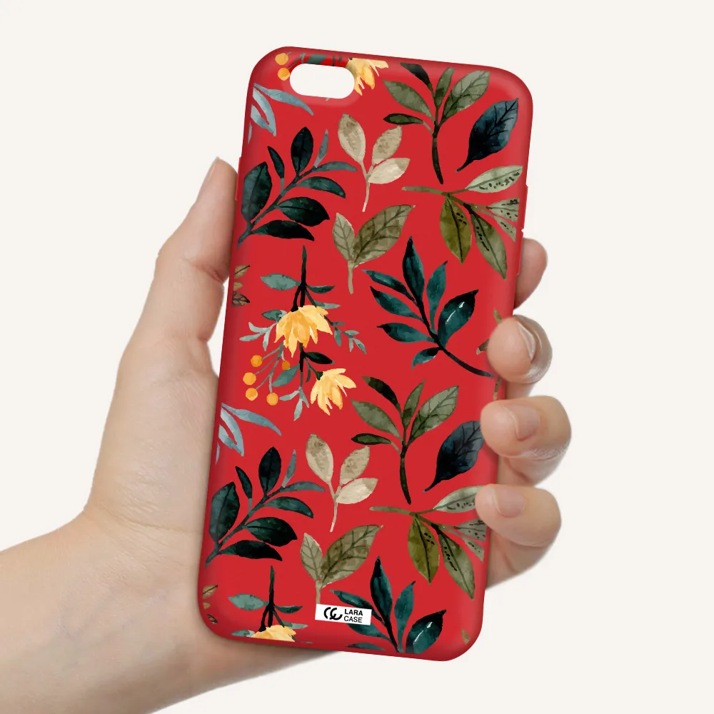 Fall Flowers Apple iPhone 6 plus Silicone Imperial Red Case