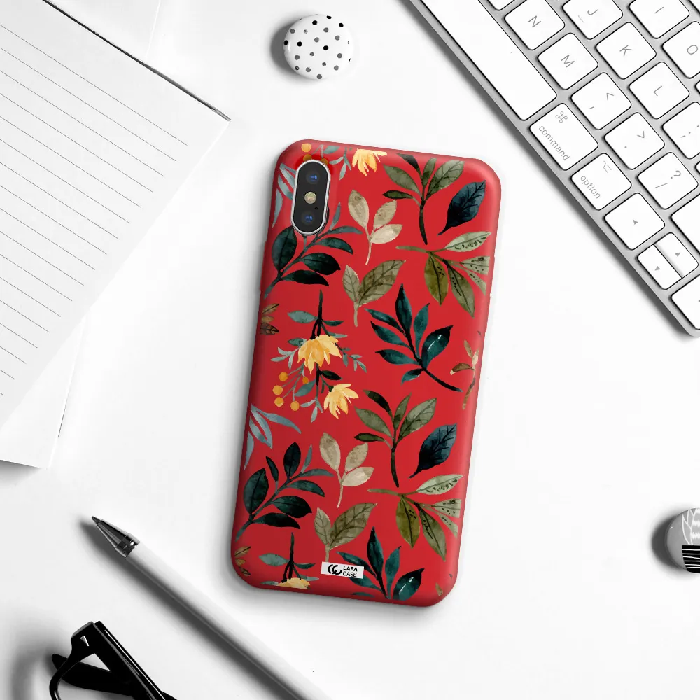 Fall Flowers Apple iPhone X Silicone Imperial Red Case