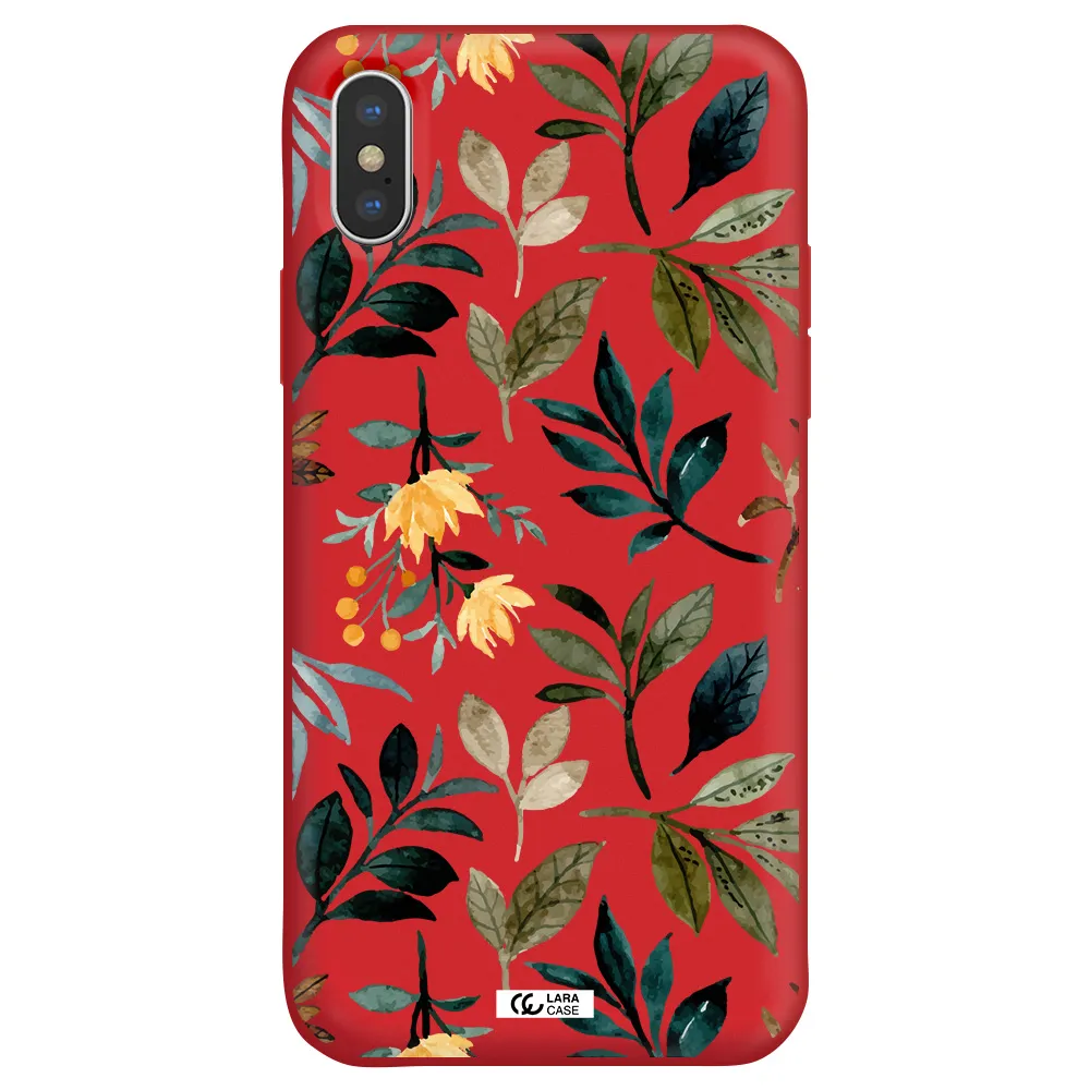 Fall Flowers Apple iPhone XS Silicone Imperial Red Case