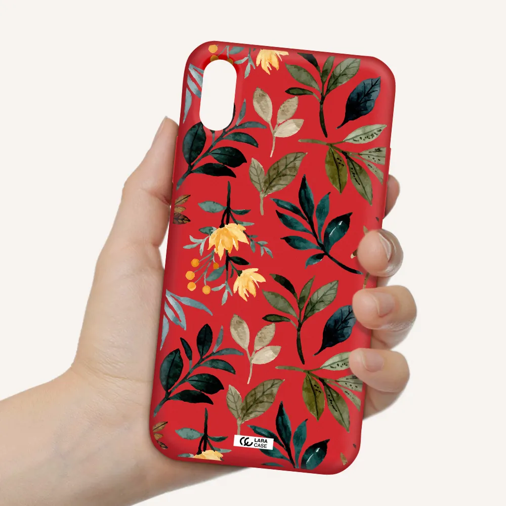 Fall Flowers Apple iPhone XS Silicone Imperial Red Case