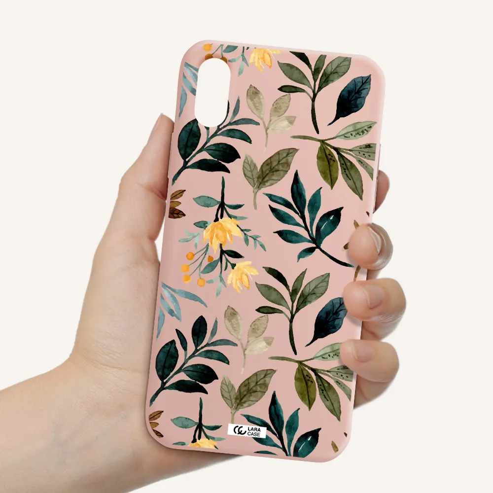 Fall Flowers Apple iPhone XS Silicone pastel pink Case