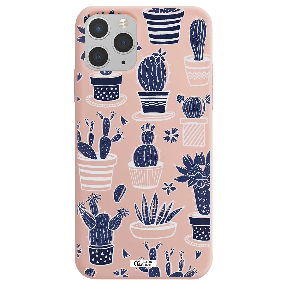 Blue Cactus Apple iPhone 11 pro max Silicone pastel pink Case