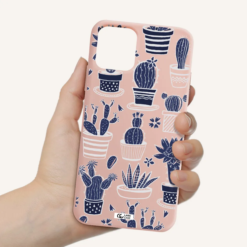 Blue Cactus Apple iPhone 11 pro max Silicone pastel pink Case
