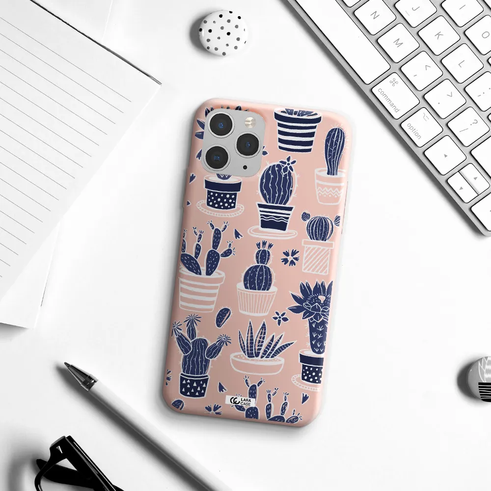 Blue Cactus Apple iPhone 11 pro max Silicone pastel pink Case