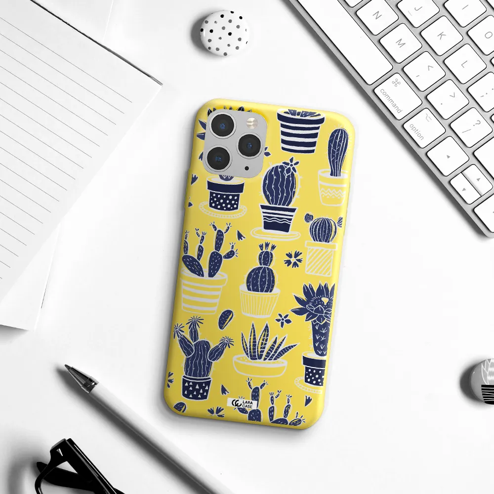 Blue Cactus Apple iPhone 11 pro Silicone canary yellow Case