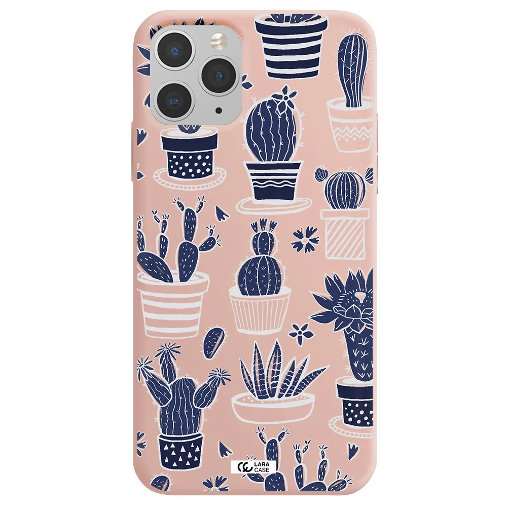 Blue Cactus Apple iPhone 11 pro Silicone pastel pink Case