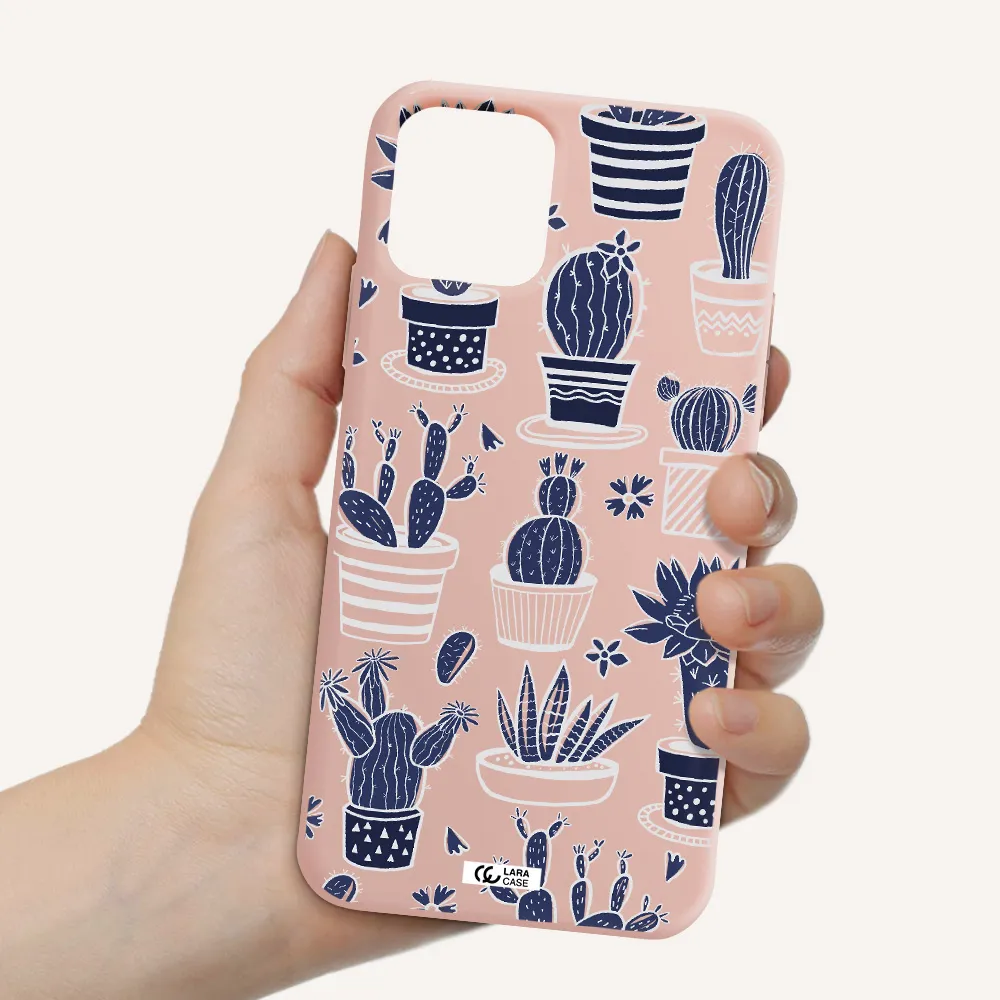 Blue Cactus Apple iPhone 11 pro Silicone pastel pink Case