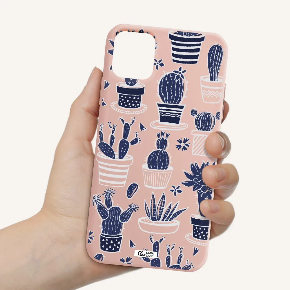 Blue Cactus Apple iPhone 11 Silicone pastel pink Case