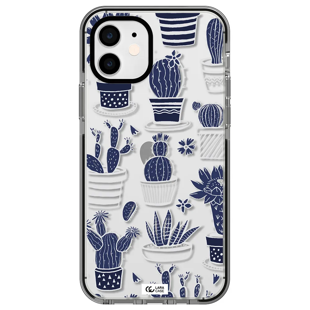 Blue Cactus Apple iPhone 12 impact black border Case
