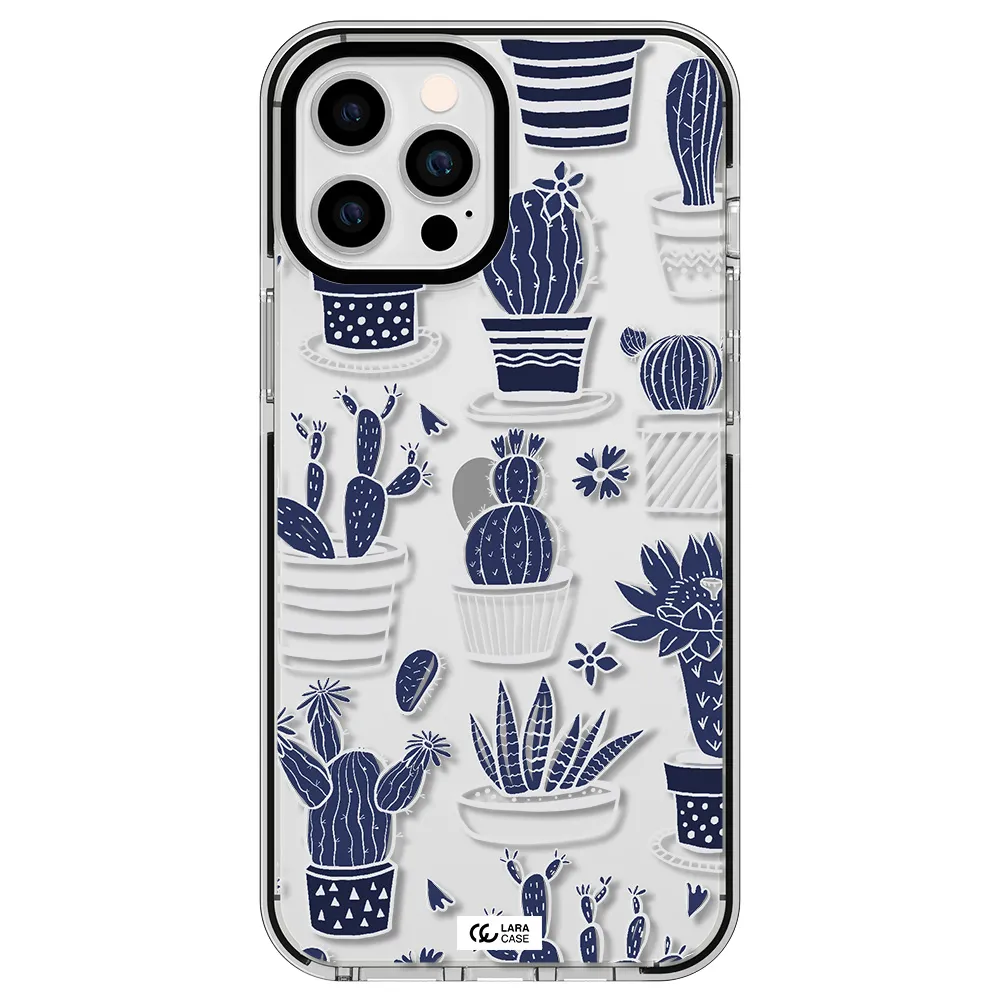 Blue Cactus Apple iPhone 12 pro max impact black border Case
