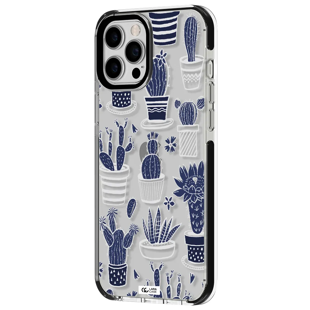 Blue Cactus Apple iPhone 12 pro max impact black border Case