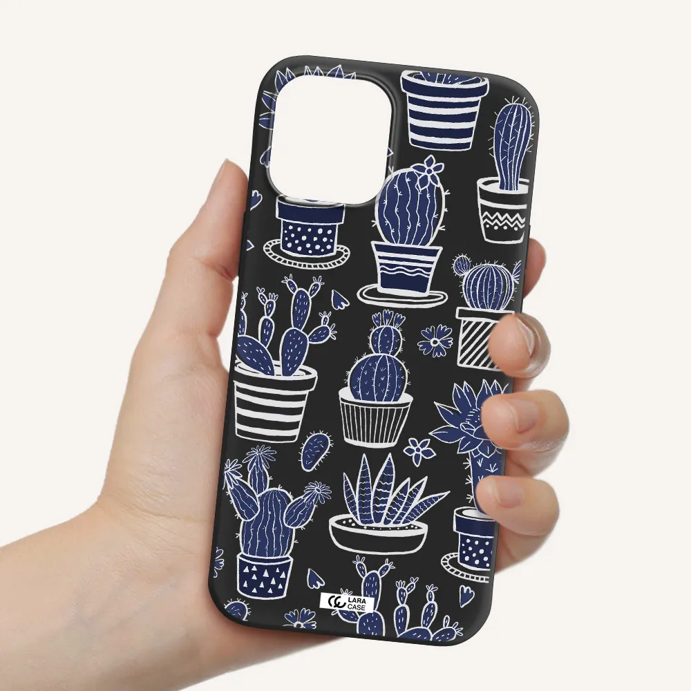Blue Cactus Apple iPhone 12 pro Silicone black Case