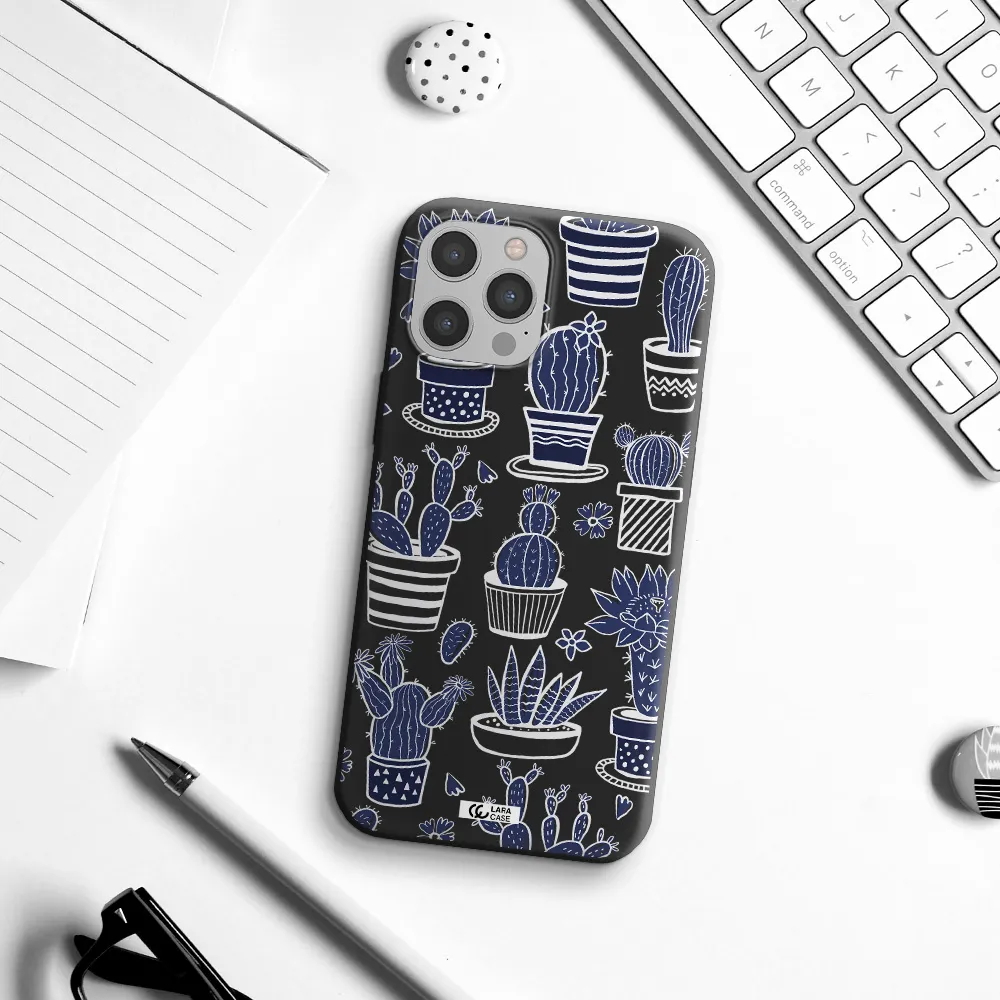 Blue Cactus Apple iPhone 12 pro Silicone black Case