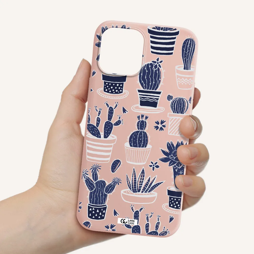 Blue Cactus Apple iPhone 12 pro Silicone pastel pink Case