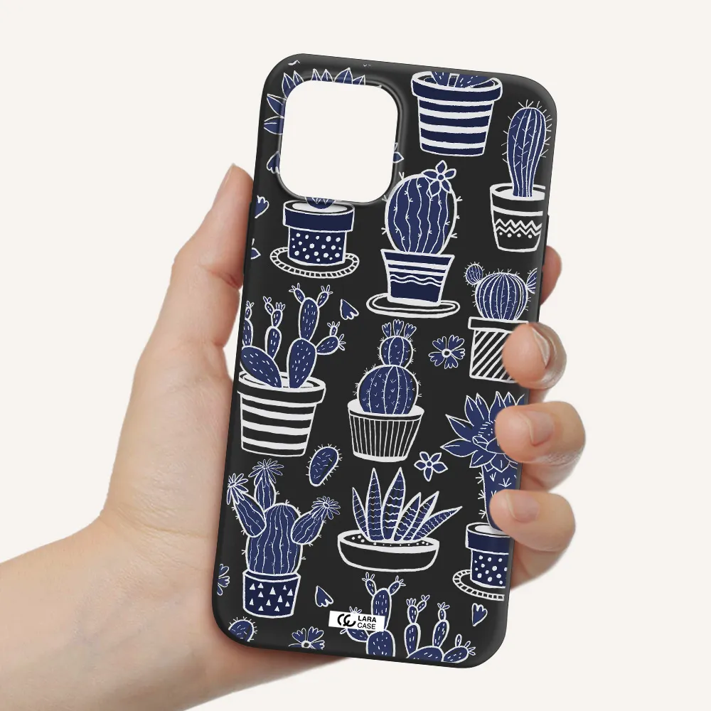 Blue Cactus Apple iPhone 12 Silicone black Case