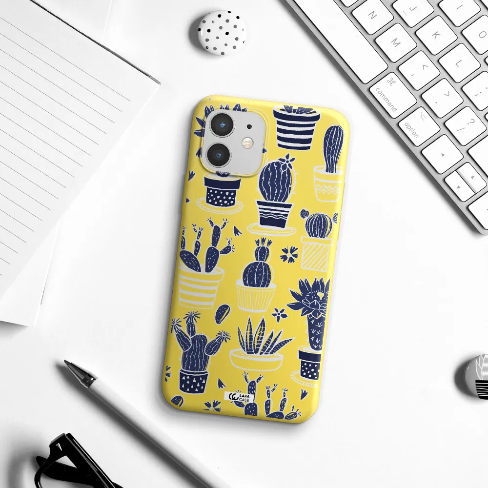 Blue Cactus Apple iPhone 12 Silicone canary yellow Case