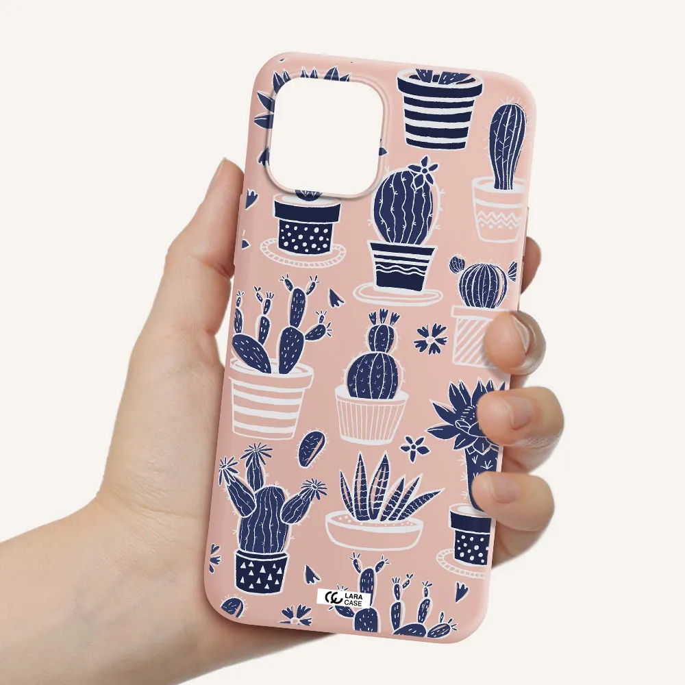 Blue Cactus Apple iPhone 12 Silicone pastel pink Case