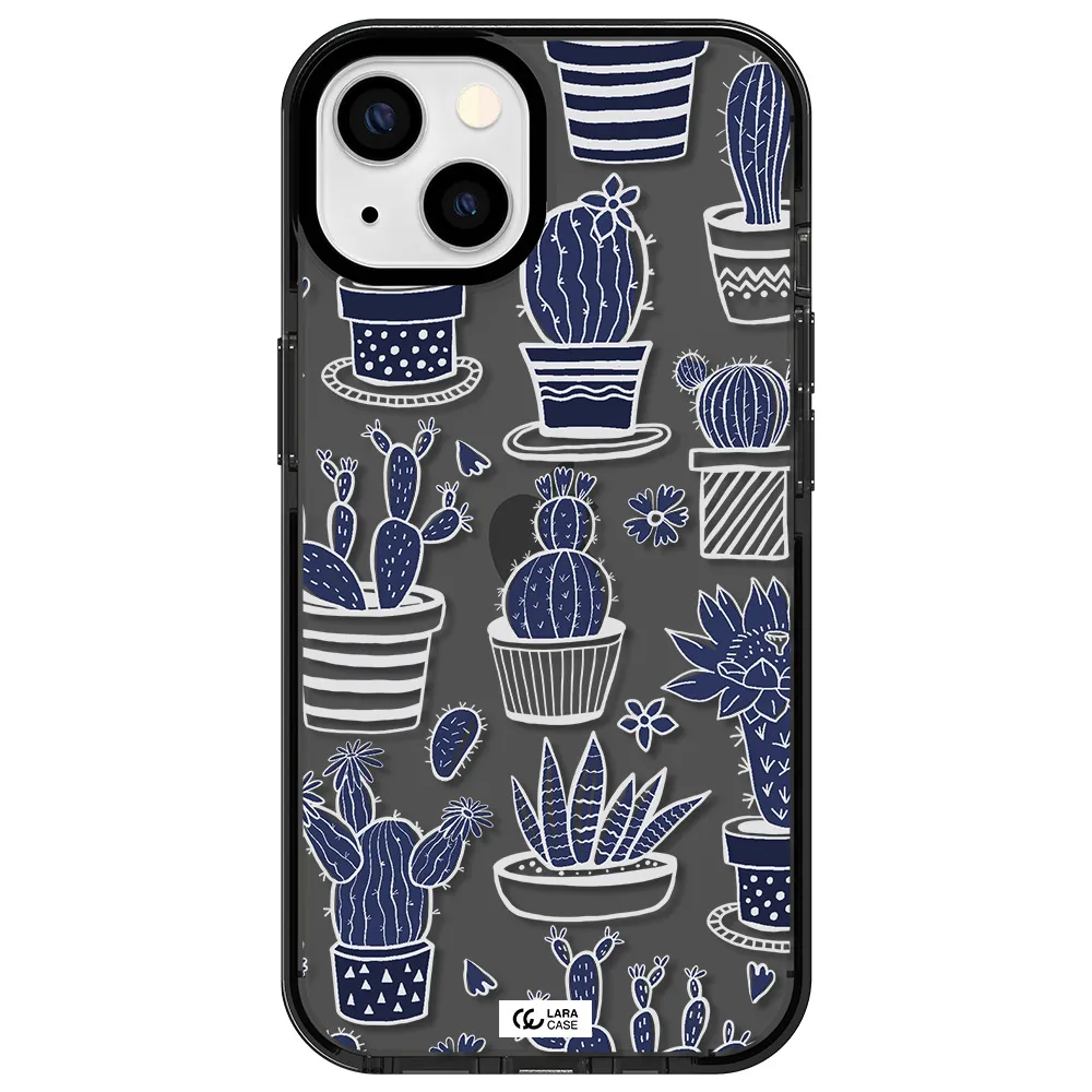 Blue Cactus Apple iPhone 13 impact Smoke Black Case