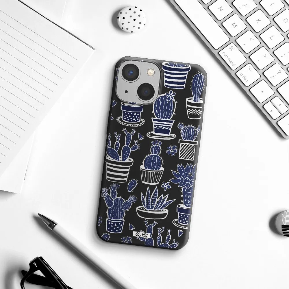 Blue Cactus Apple iPhone 13 Silicone black Case
