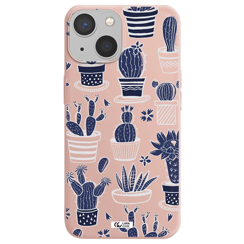Blue Cactus Apple iPhone 13 Silicone pastel pink Case