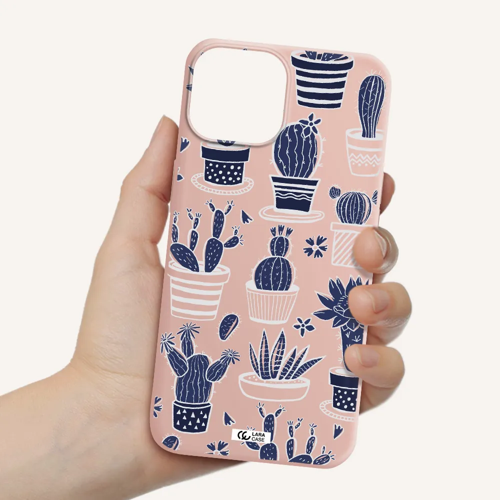 Blue Cactus Apple iPhone 13 Silicone pastel pink Case