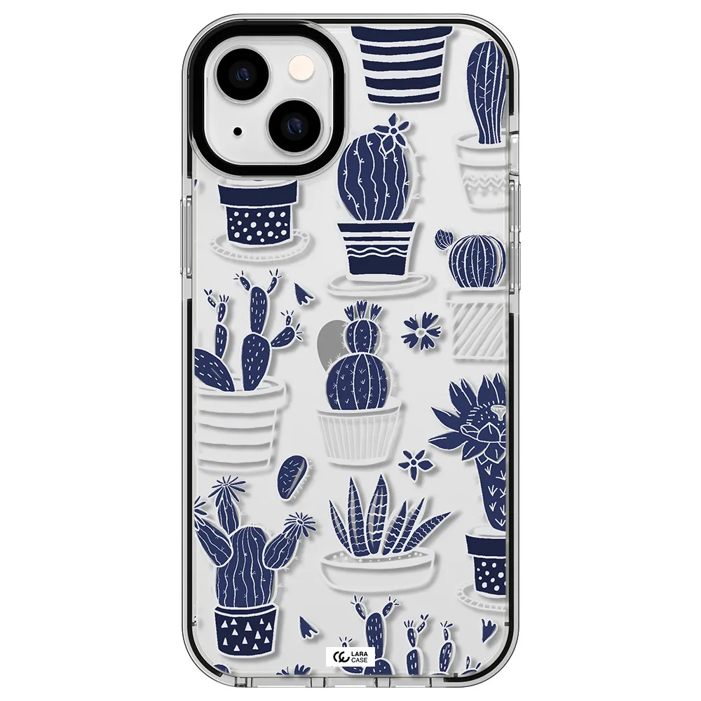 Blue Cactus Apple iPhone 14 plus impact black border Case